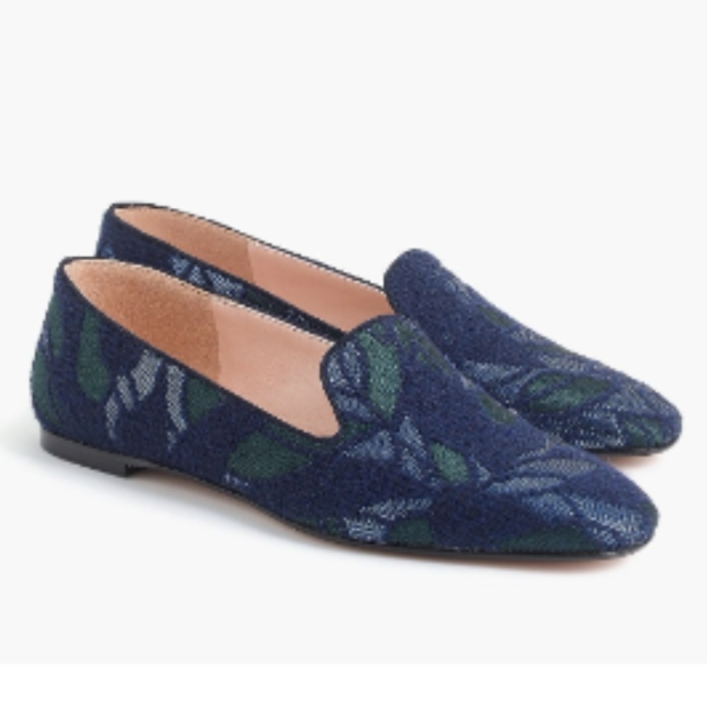 J.Crew Blue Metallic Jacquard Smoking Slippers